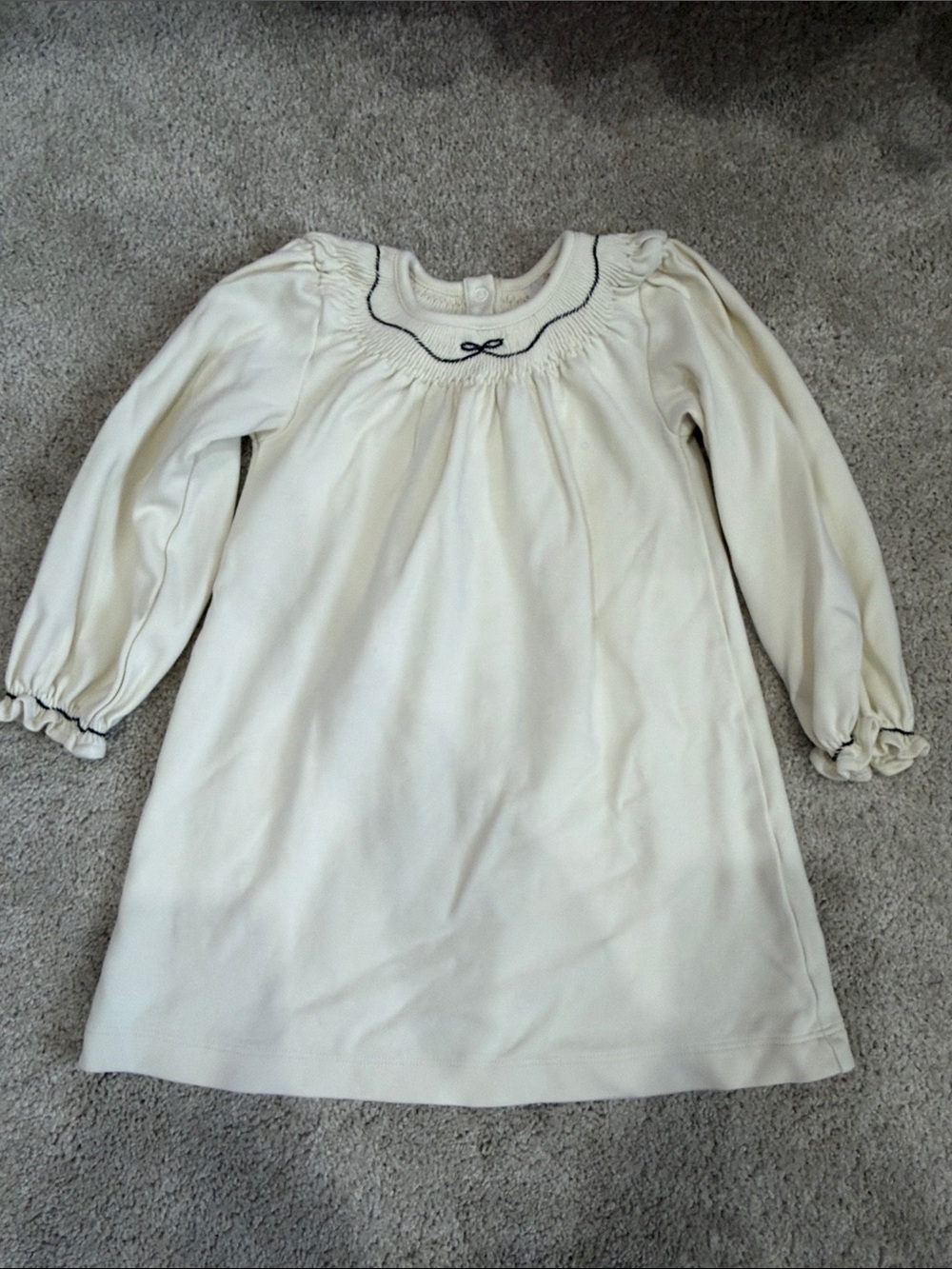 Cream Long-Sleeve Smocked Kids Dress